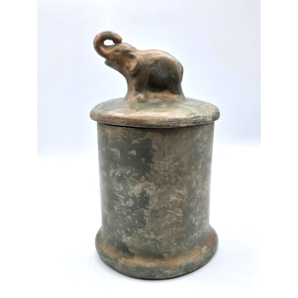 Canister With Elephant Handle On Lid Plaster Chalkware Made in Mexico VINTAGE‎